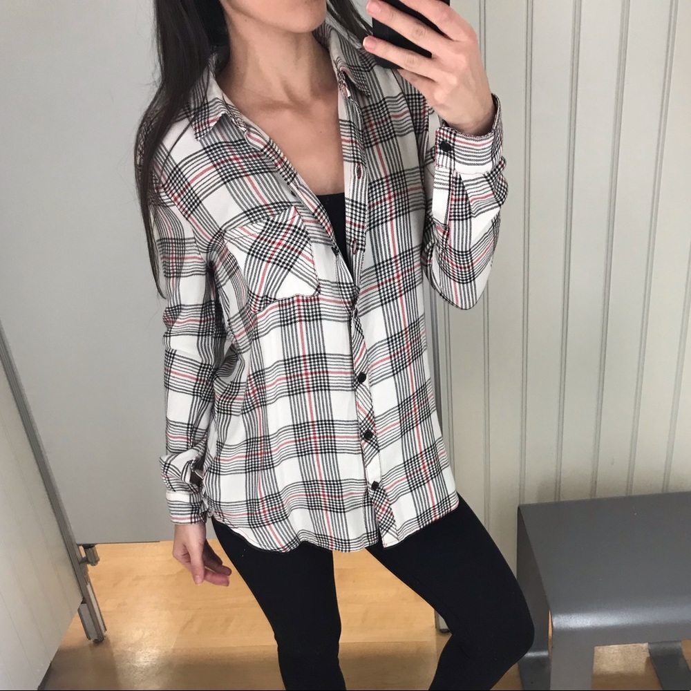 NWT Nordstrom Button Up Plaid Top